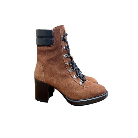 AQUATALIA Brown Suede Iriana  Boots Sz 6 Lace Up Block Heel Combat Italy - Picture 3 of 10